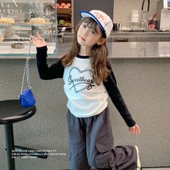 Children's clothing love printed girls' T-shirt long-sleeved pure cotton children's spring top 2024 new girl's bottoming shirt