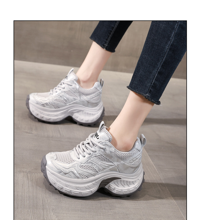 Giày sneaker nữ đế dày tăng chiều cao lưới thoáng khí — màu be chi tiết 10