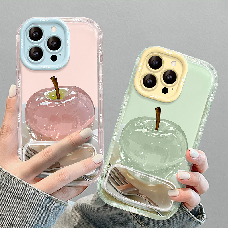 クリスタルアップル iPhone16e用スマホケース 17promaxミラー付きスタンド 15フルカバー 14サマージェリー|undefined
