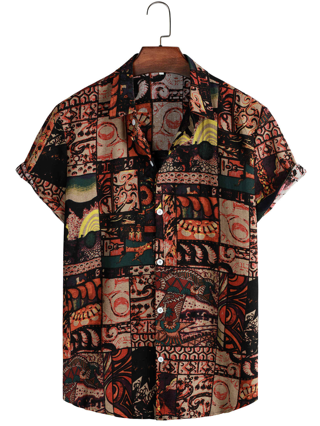 Printed Casual Men's Short Sleeve Shirt Lapel Top_voghion.com
