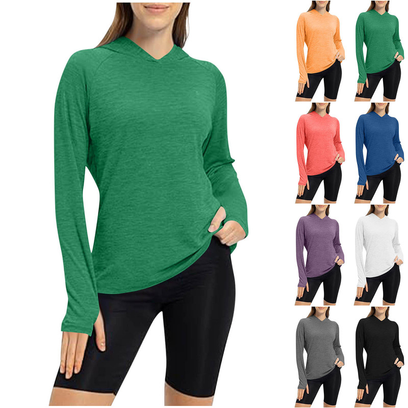 2025 Cross-Border Autum Hooded Fitness Clothing Slim Fit with Finger Cots Yoga Long-Sleeved Training Running Sports Tops for Women