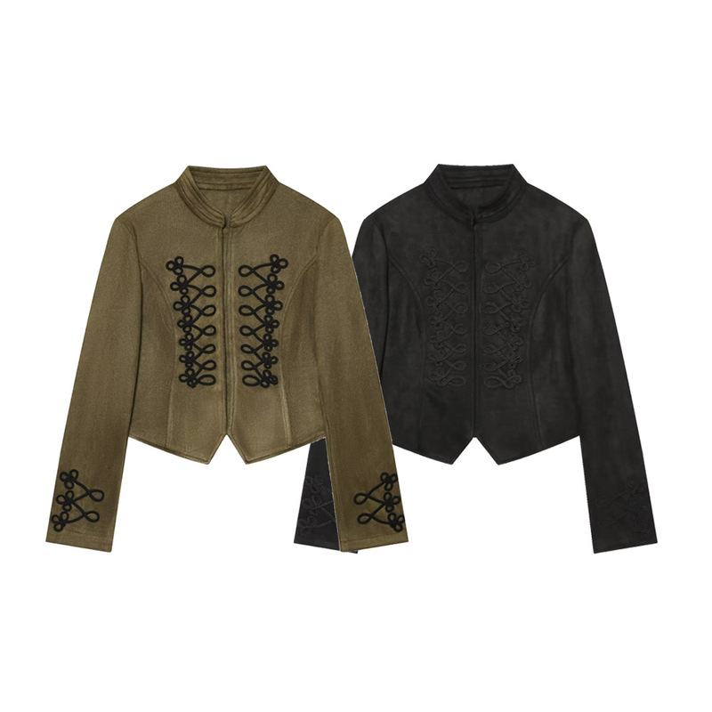 MYST&ZA new autumn women's fashion stand-up collar slim-fit suede texture jacket with knot buckle 4344800