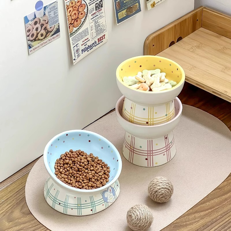創造的な猫ボウルセラミック保護頚椎猫ボウルキャットフードボウル水ボウル猫ボウル犬ボウル傾斜口ペットボウル転倒防止|undefined