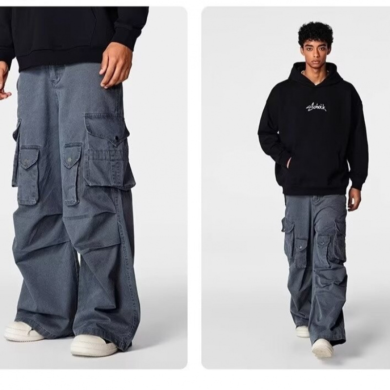 Men's Clothing Washed casual pants regular street washed distressed overalls pocket straight heavy duty casual wide leg pants _ipsvogv.com