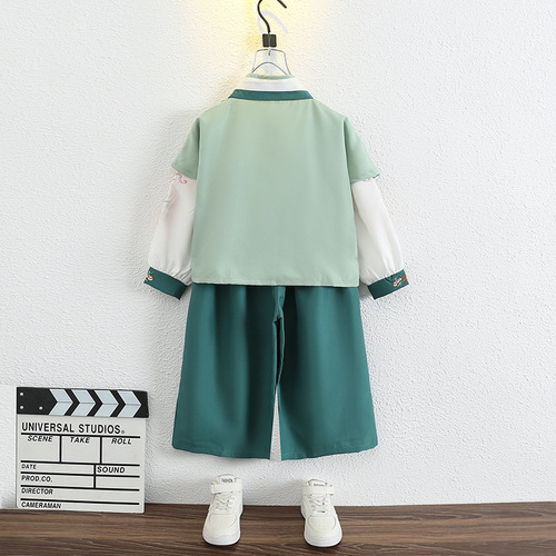 Children's Tang Suit Spring and Autumn New Product Boys Chinese Style Improved National Hanfu Three-piece Set Student Costume Performance Costume