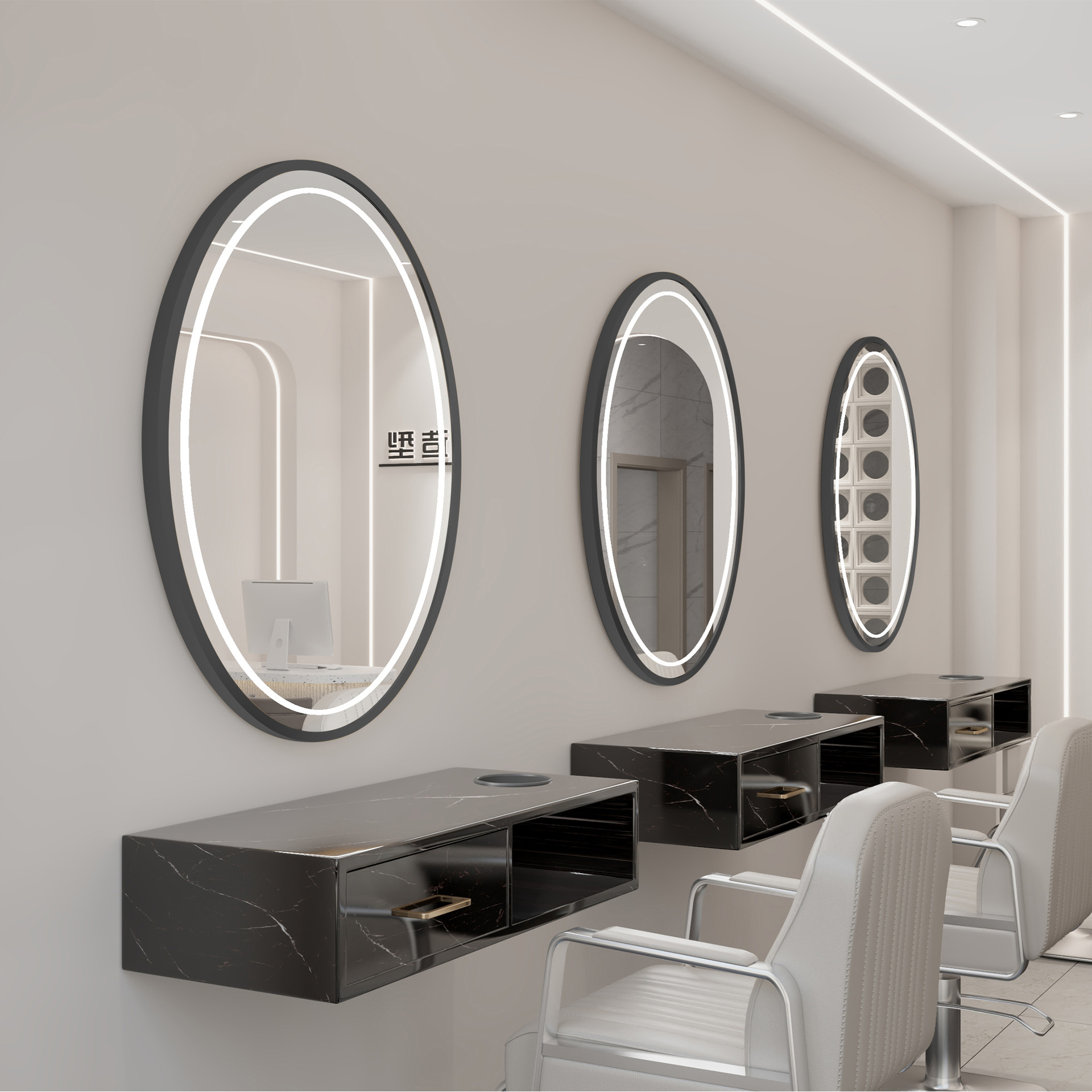 Nueva peluquería belleza con espejo de lámpara, peluquería integrada, área especial de teñido en caliente, tienda de moda de celebridades de Internet, gabinete de espejo de pared al por mayor