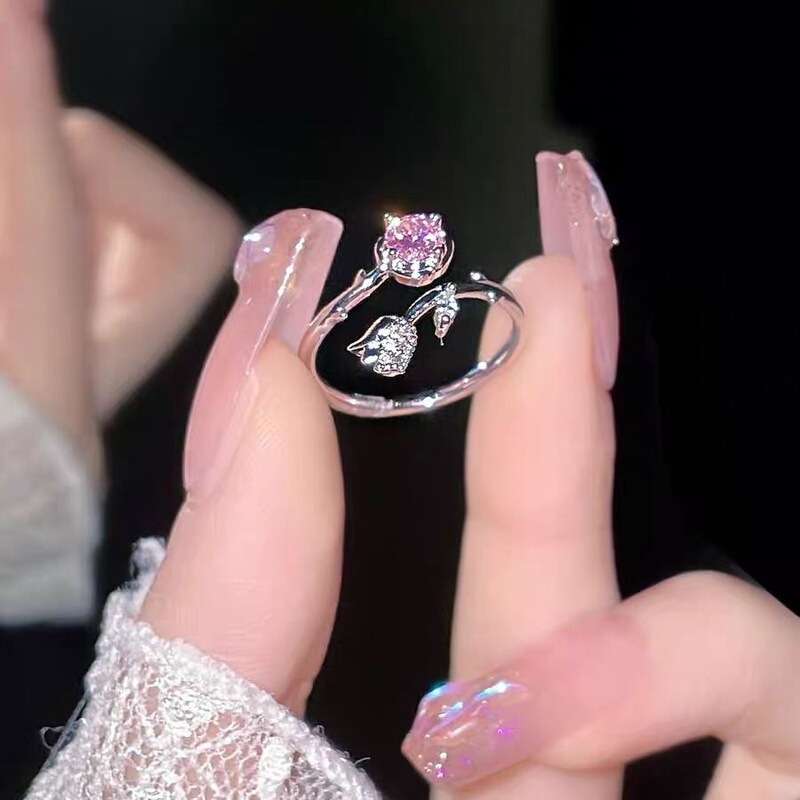 Pink Diamond Rose Flower Ring for Women, Forest Style, Light Luxury, Super Fairy-Like, Adjustable Flower Ring, New Autumn and Winter Model Pink Diamond Rose Flower Ring for Women, Forest Style, Light Luxury, Super Fairy-Like, Adjustable Flower Ring, New Autumn and Winter Model