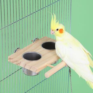 Bird Cage Accessories Bird Feeder Parrot Stainless Steel Bird Food Cup Frosted Stand Pole Bird Food Box with Stand Feed Box