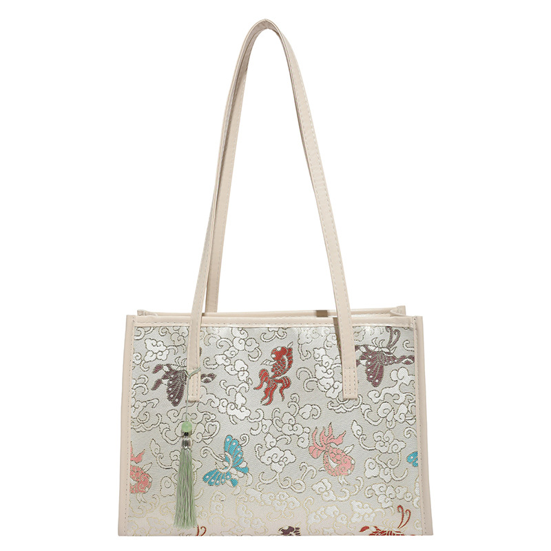 Nueva bolsa china de mujer 2025, nueva bolsa de bambú, flor de estilo nacional, bolsa de hombro, bolsa de mariposa, pez dorado, brazo