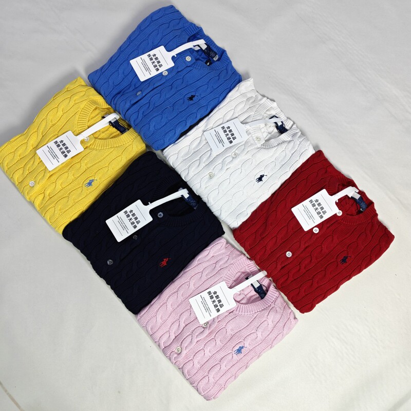 High-quality R.L. Lafite style knitted cardigan with scanable QR code, short pure cotton sweater, jacket with small horse logo for women High-quality R.L. Lafite style knitted cardigan with scanable QR code, short pure cotton sweater, jacket with small horse logo for women