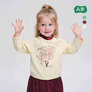 阿米拉童装2024冬季新款儿童卡通可爱T恤男女童撞色半高领打底衫