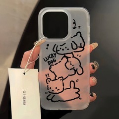 線條小狗高級感11/12pro蘋果手機殼x/xs大孔13/14磨砂透明15軟殼
