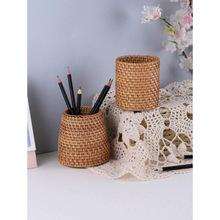 A 51491 Rattan desk storage pen holder ���پ����ռ{�PͲ