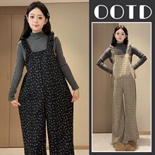 孕妇装冬季套装加绒加厚背带裤灯芯绒阔腿裤2025秋冬新款抖音爆款