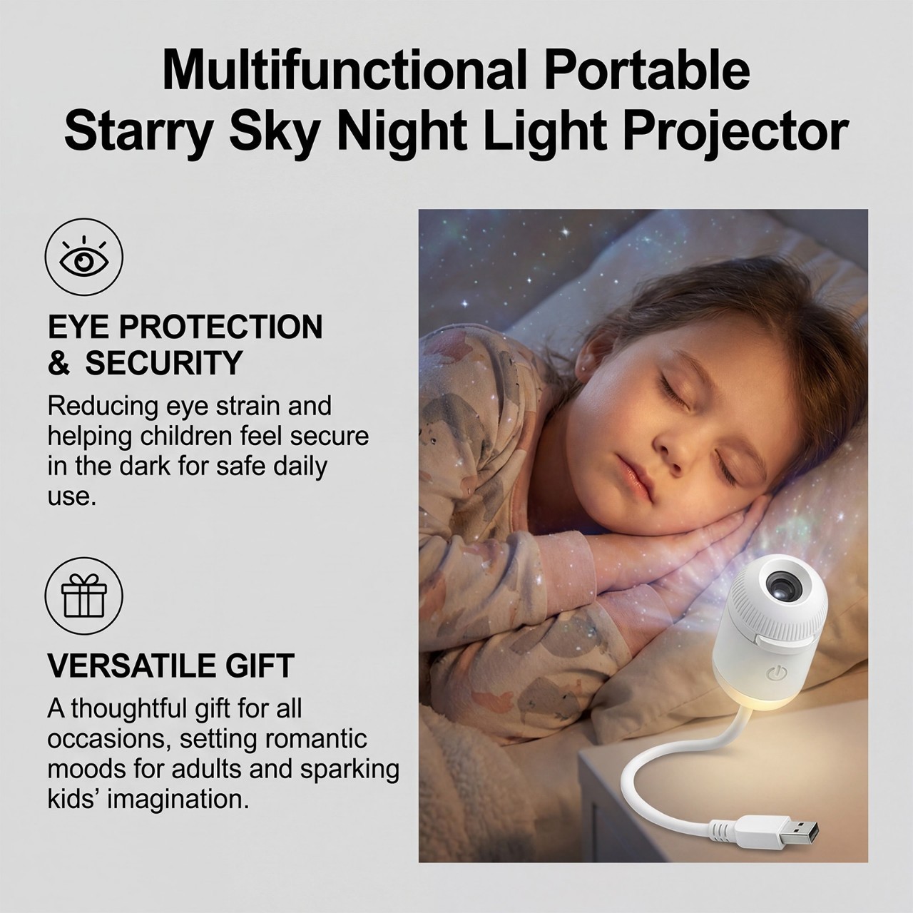Luz de noche USB alimentación de luz de atmósfera sin cableado lámpara de proyección montada en automóviles estrellado cielo estrellado