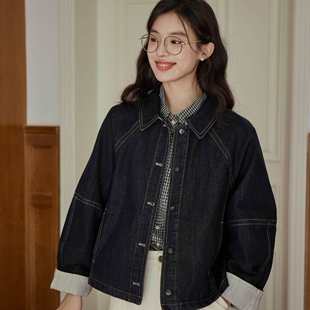 Real Shot of 2025 Autum Japanese Style Loose Design Casual Versatile Denim Jacket for Women Petite Denim Jacket
