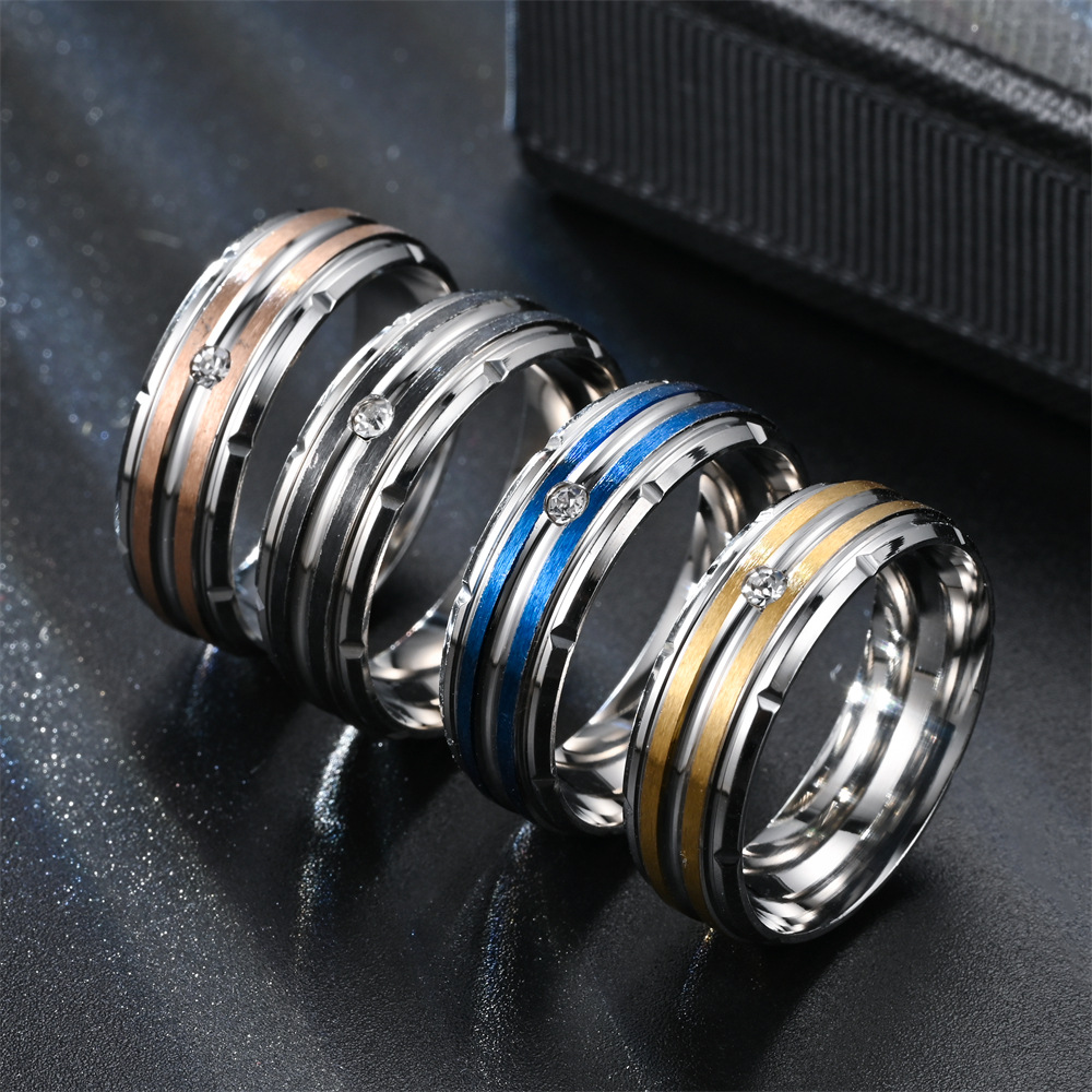 Daily Occasion Simple Style Lines Stainless Steel Plating Couple Rings