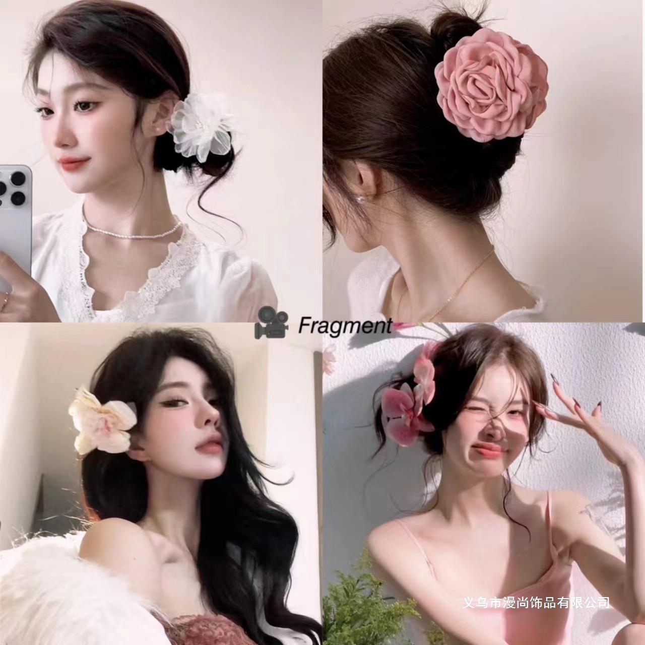 甜美蝴蝶兰发夹侧边抓夹头花仿真花头饰发卡夹子海边配饰发饰女