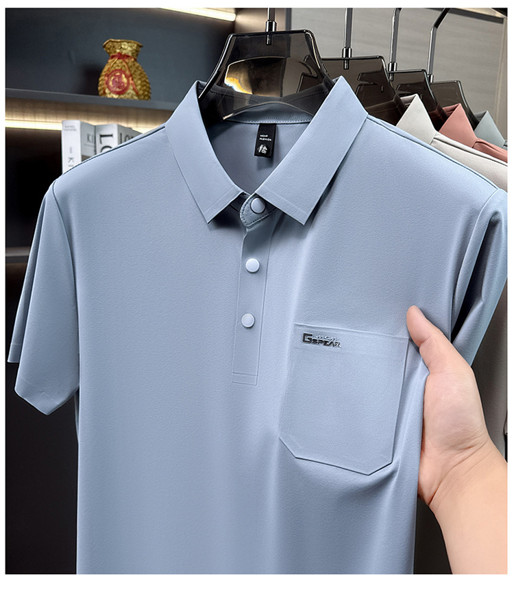 Áo polo nam tay ngắn cổ bẻ phong cách doanh nhân trung niên — Xanh da trời2810 chi tiết 25