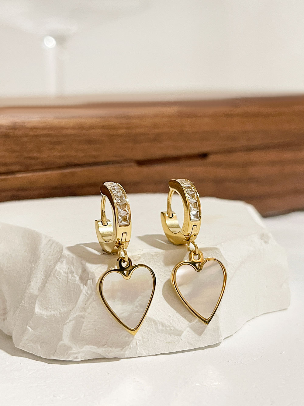 Fashion Heart Shape Butterfly Stainless Steel Shell Plating Inlay Zircon Drop Earrings 1 Pair