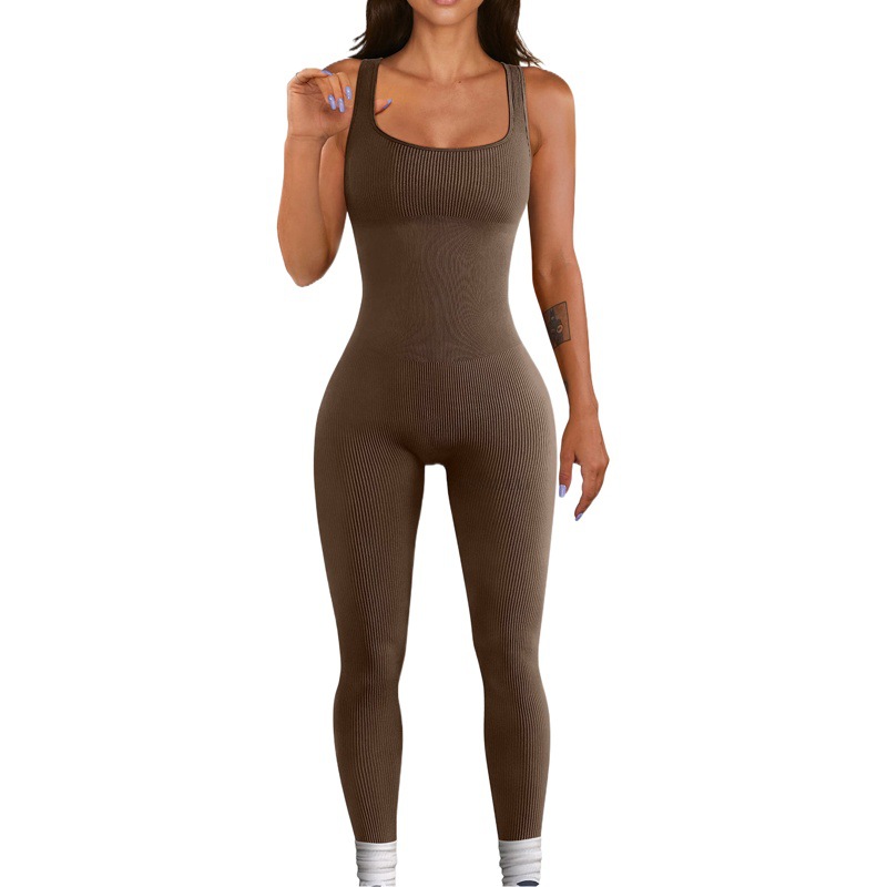 Las mujeres de comercio exterior europeo y americano sin mangas chaleco jumpsuit hilo cuello cuadrado cadera elevación Slim sexy mono SU3231
