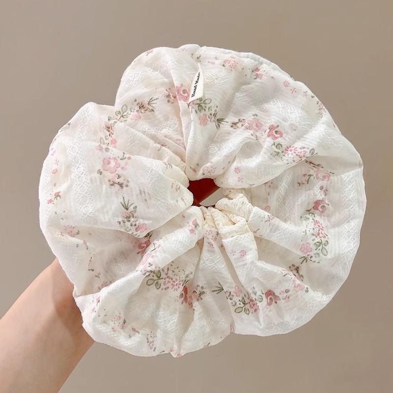 Corbata de pelo de intestino de lunares de crema grande coreana, gomas de goma de cola de caballo suaves para mujer, accesorios para el cabello de bola, accesorios para el cabello, cuerda para la cabeza