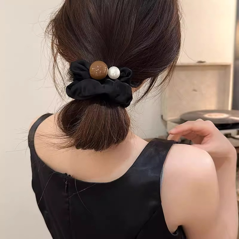 Perlas de terciopelo de alta sensación, anillo de cabello de intestino grande, temperamento femenino elegante, cuerda de cabello de cola de caballo baja, cuerda de cabello de alta elasticidad no dañada
