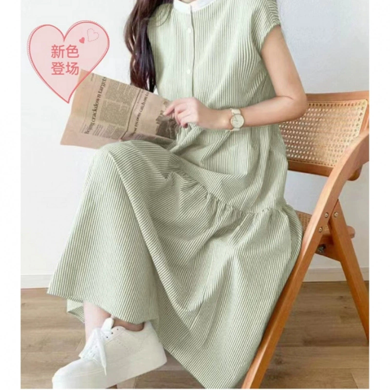 Корейское летнее маленькое полосатое платье без рукавов с круглым вырезом, милое корейское новое цветное милое платье в японском стиле