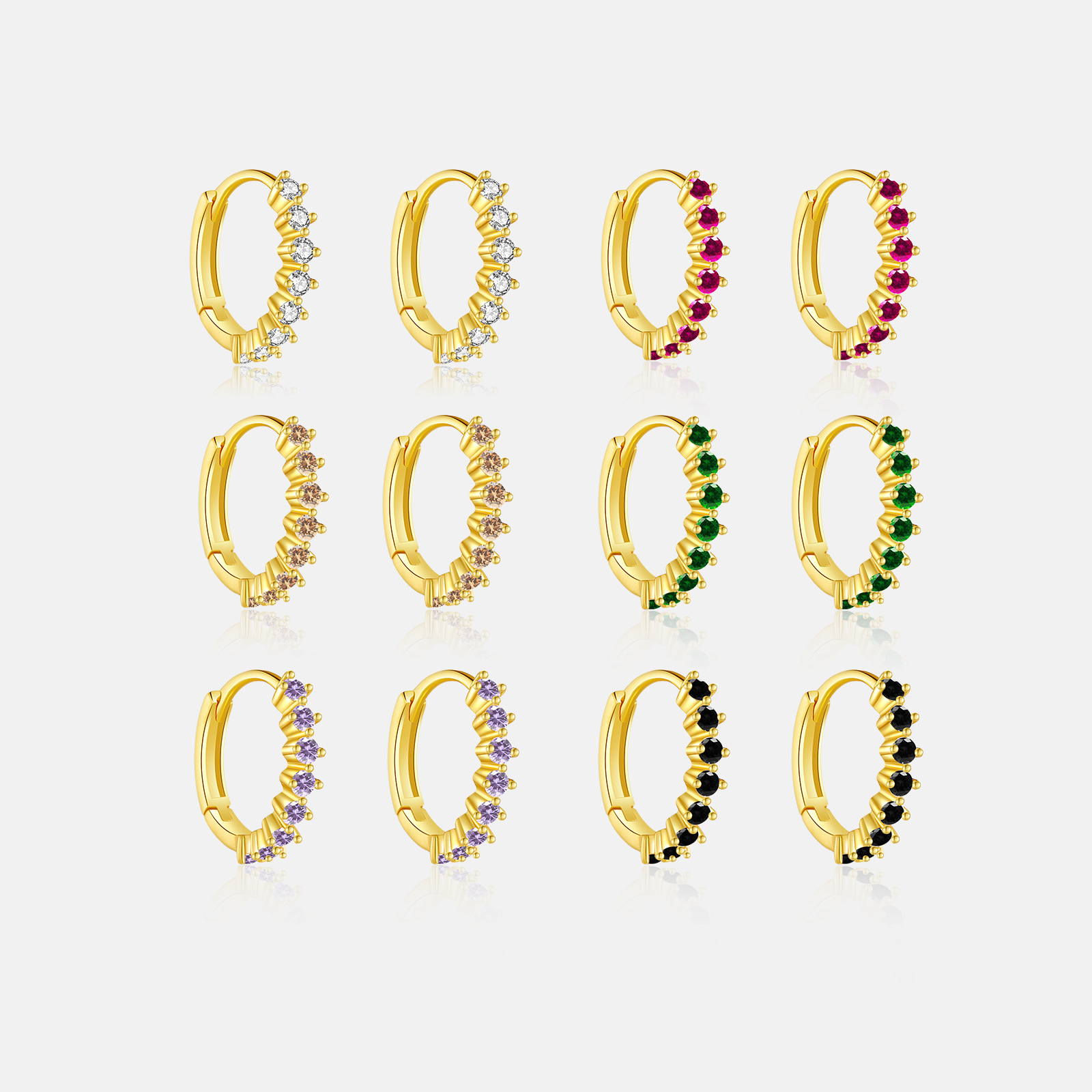 韓版韓系S925純銀耳圈彩色鋯石耳環小眾輕奢 ins氣質百搭復古耳飾