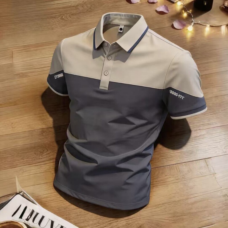 Summer POLO shirt for men, fashionable casual business short-sleeve top, slim-fit cool-feel pique T-shirt for young men