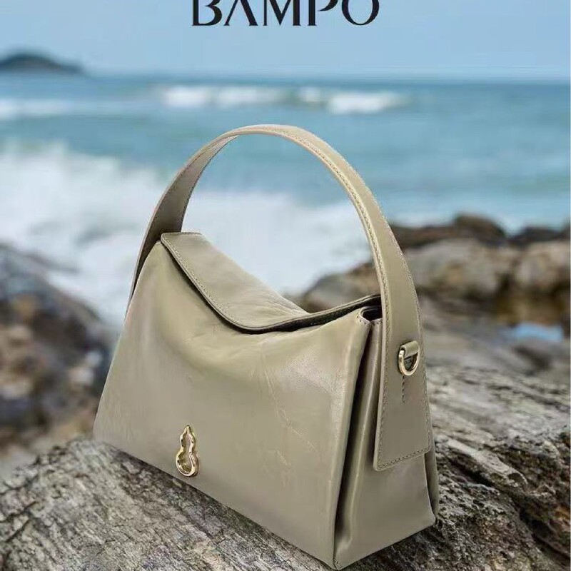 宣璐同款 BAMPO半坡飞檐包 头层牛皮枕头包新款单肩斜挎hobo包女|undefined