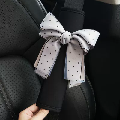 Summer Car Seat Belt Shoulder Seat belt shoulder pad - linen-shoulder-pads-polka-dot-big-butterfly-purple