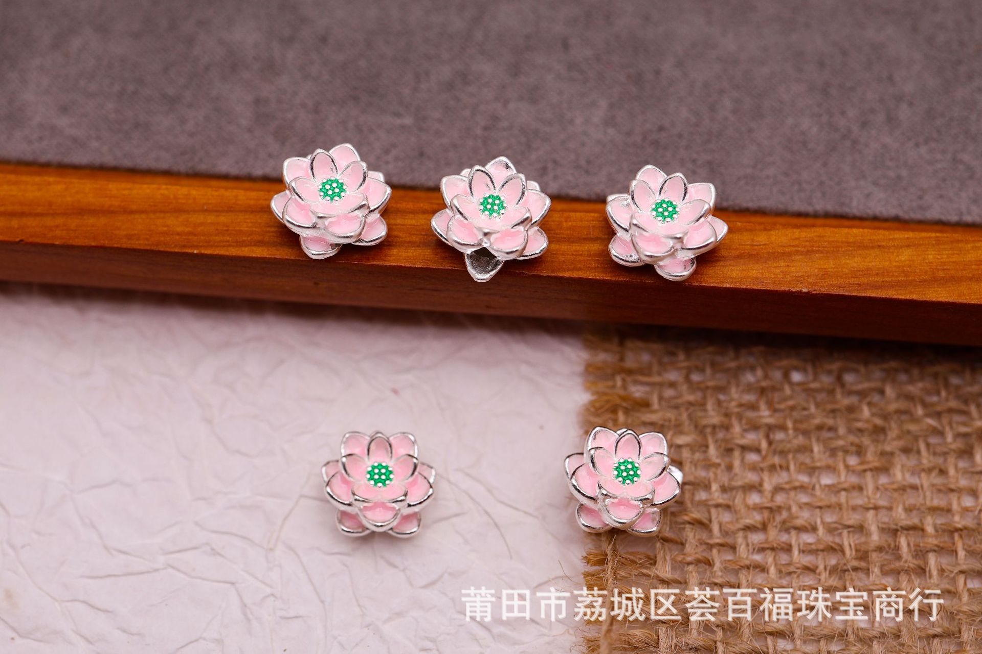 Colorful Lacquerware Pure Silver 999 Lotus Cross-Hole Bracelet Accessories DIY Handmade Materials Bracelet 3D Hard Silver Spacer Beads