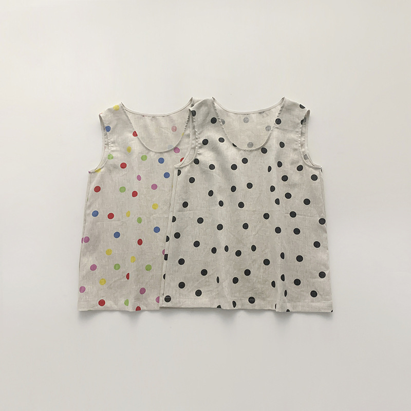 Fresh Pastoral Style! Summer Dry Linen Polka Dot Plain Vest Fancy Polka Dot Top Available in Two Colors