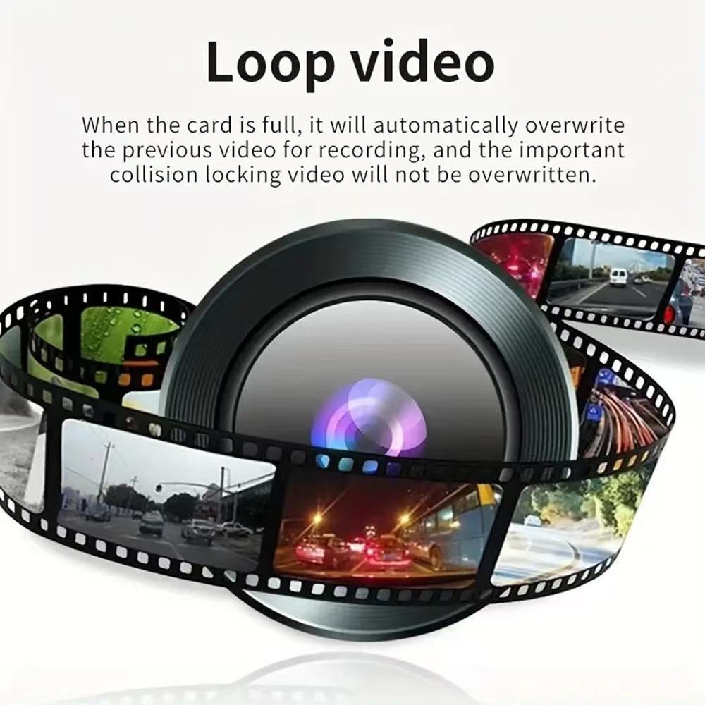 360-degree panoramic dashcam with four lenses, high-definition night vision, 1080P parking monitoring, and mobile phone connectivity