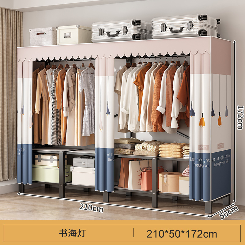 Libre de instalación armario hogar dormitorio plegable simple armario de tela habitación de alquiler fuerte y durable marco de acero armario de almacenamiento armario