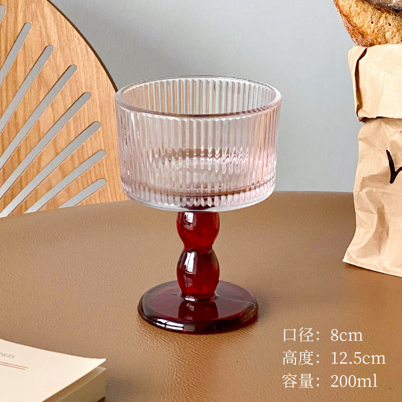 Retro medieval en relieve taza de helado de vidrio de pie alto taza de postre helado tazón de yogur tazón de desayuno nicho sensación de atmósfera