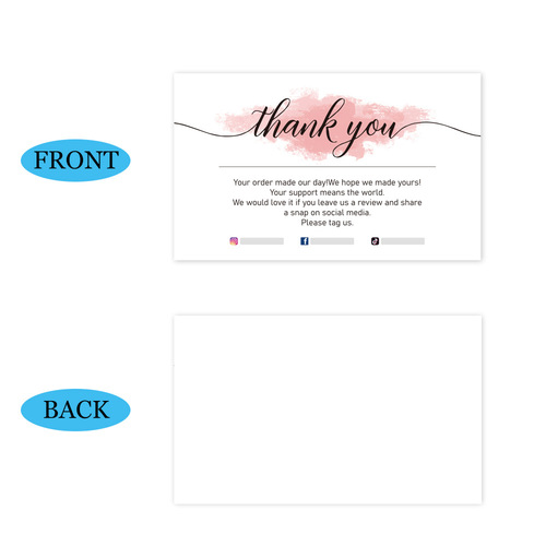 Cross-border wholesale pink thank you cards on copper paper, gift card packaging English DIY cards