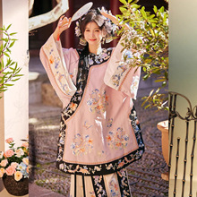 清汉女格格汉服对襟印花圆领古风氅衣民族服饰马面原创重工改良版