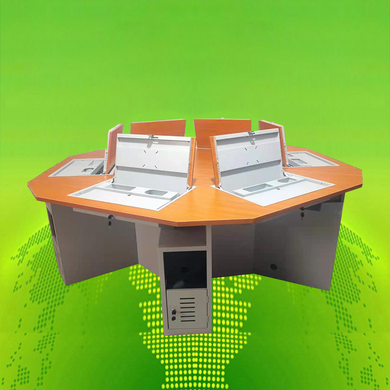 Steel Frame Hexagonal Computer Desk with Monitor Flip, Student Reading Room Desk, School Computer Room Tables and Chairs, Free Combination Steel Frame Hexagonal Computer Desk with Monitor Flip, Student Reading Room Desk, School Computer Room Tables and Chairs, Free Combination