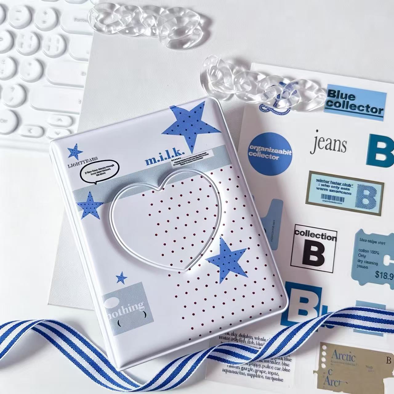 Sal de mar azul y blanco un libro de tarjetas coreanas simples de alto valor de cara en el libro de folga de tarjetas de estrella