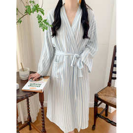 2025秋季新品韩国新款睡袍女家居服长款条纹浴袍