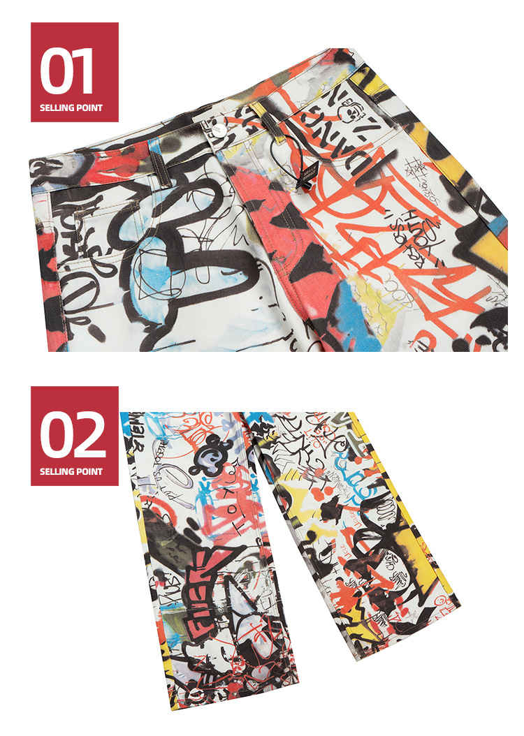 Pantaloni larghi da uomo con stampa graffiti, unisex, larghi, tubolari, multi-taglie, floreali, tendenza_voghion.com