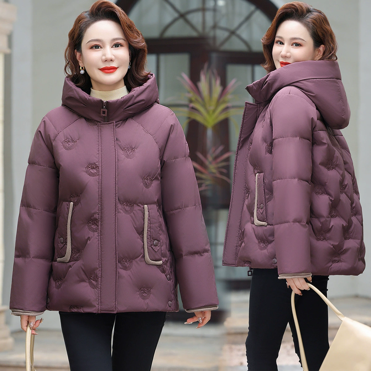2024 новая мама зимняя мода короткий пуховик с капюшоном среднего и пожилого женского темперамента повседневная толстая хлопковая куртка