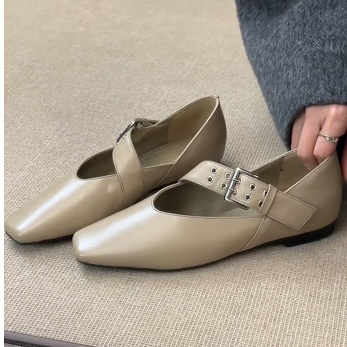 シープスキンバージョン~女性用多用途フラット通勤靴、ベルトバックル、レトロな小さな革靴、スクエアトゥのパーソナライズされたメリージェーンシューズ|undefined