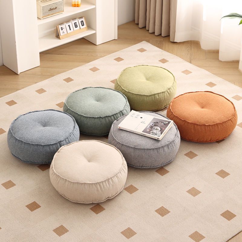 Linen Futon Cushion for Home Use, Ultra-Soft Japanese-Style Balcony Thickened Bay Window Tatami Mat, Round Lazy New Floor Mat