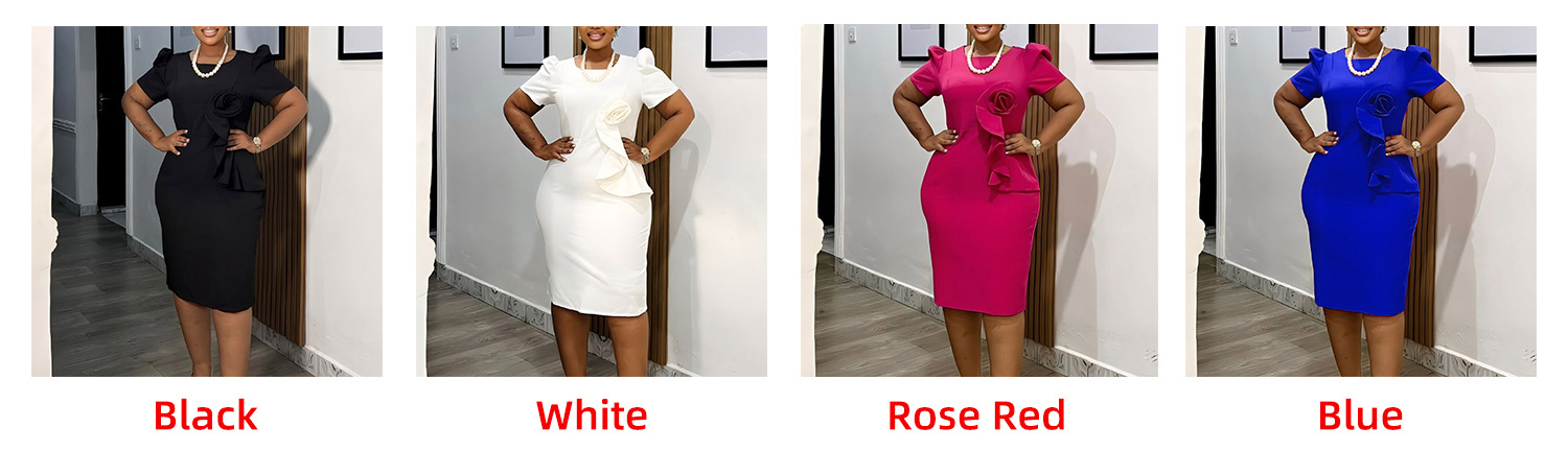 436g Weight Knee-Length Dress Length Type Short Sleeve Sleeve Length Sheath Dress Dresses Type Spandex, Polyester Fabric Type High Waist Waist Line Holiday, Banquet, Daily Occasion Round Neck Neckline Slim Fit Type Flower Pattern Summer Season Women's Gender Elegant Style Wholesale Women's Elegant Flower Holiday Banquet Daily Round Neck Short Sleeve Sheath Dress 1