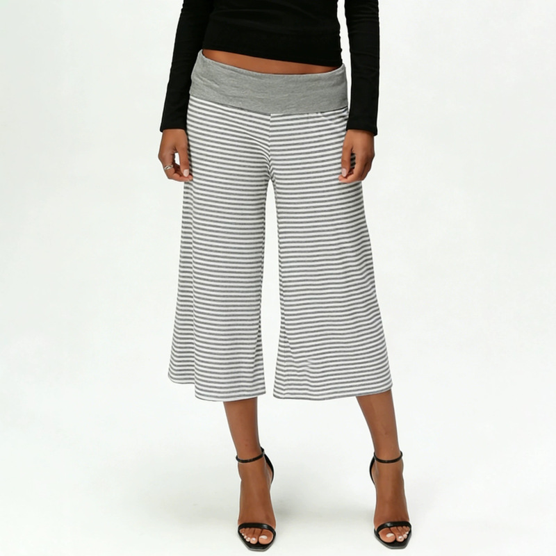 Popular Fashion Cross-Border European and American Striped Print Casual Cropped Pants for Women