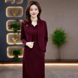 2026年春季新款中长款时尚两件套连衣裙女气质阔太太实拍女装裙子