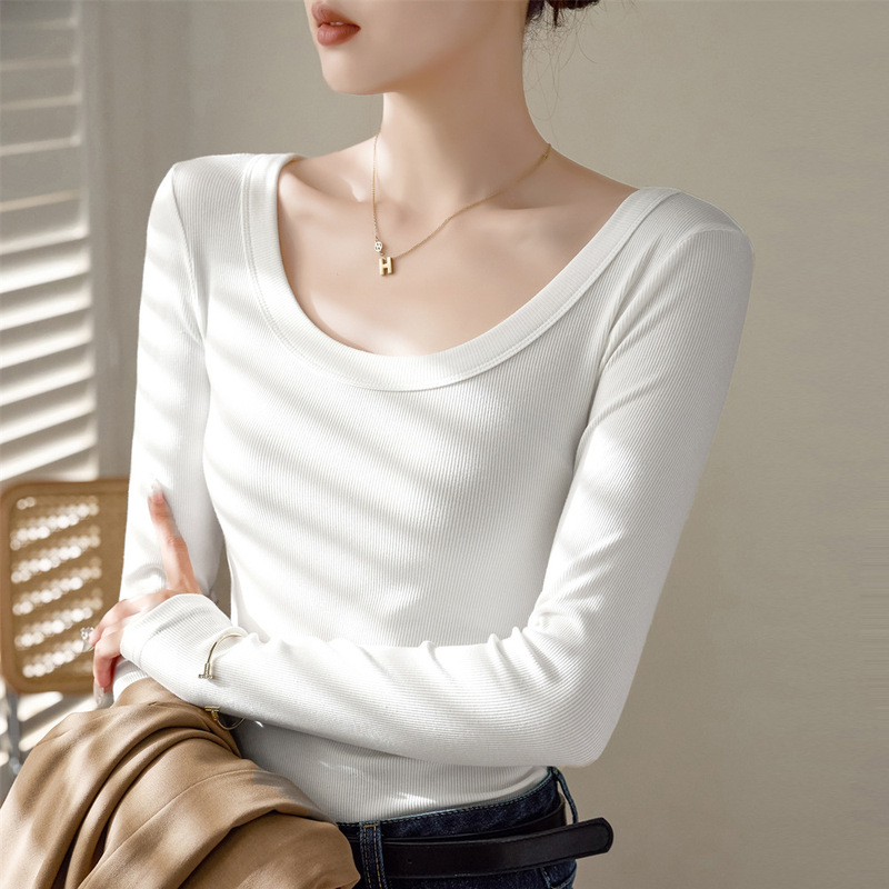 No Need to Worry about Price Comparison, Premium Cotton Ribbed U-Neck Long-Sleeve T-Shirt for Women, 2026 Autumn and Winter New Slim-Fit Slimming Top, Base Layer Shirt, Korean Style No Need to Worry about Price Comparison, Premium Cotton Ribbed U-Neck Long-Sleeve T-Shirt for Women, 2026 Autumn and Winter New Slim-Fit Slimming Top, Base Layer Shirt, Korean Style